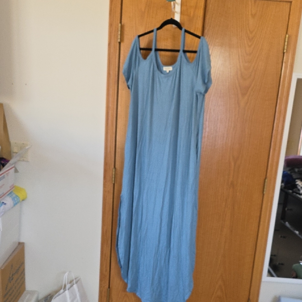 Maxi Dress, Cold Shoulder, Sweet Love Blue Flutter Sleeve Sundress